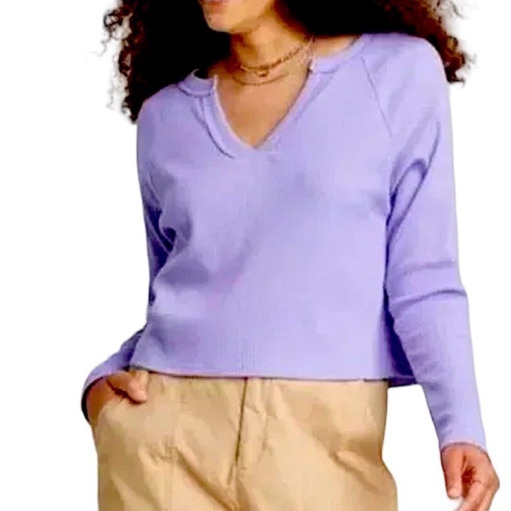 Wild Fable Purple Waffle Knit Drop Shoulder Notched V-Neck Cropped Shirt Top NWT